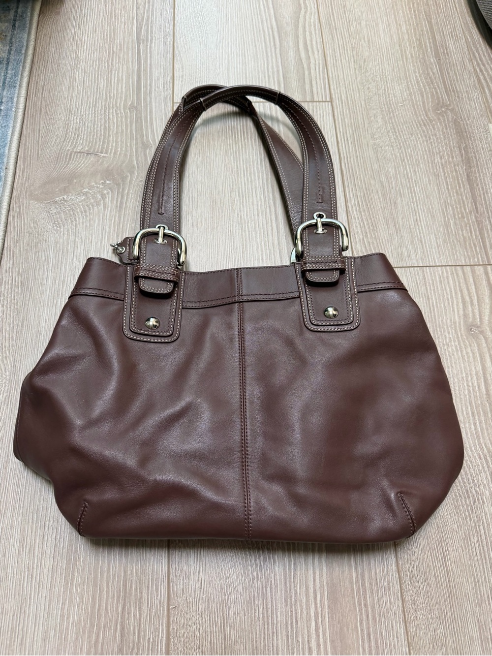 Coach Vintage SoHo Pleated Hobo Bag Espresso Brown Silver Slouchy Leather Y2K - Picture 5 of 7
